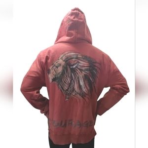 Key Closet Sweatshirt Zip Up Jacket Lion Courage Pockets Red Y2k Vtg Adult XXL